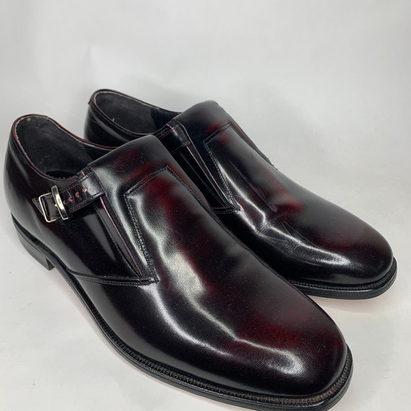 Johnston Murphy Aristocraft Shoes Mens 10 Red Burgundy Leather Buckle Loafers - Picture 1 of 10